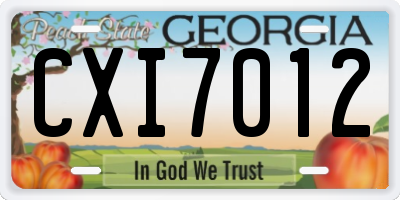 GA license plate CXI7012