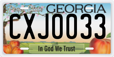GA license plate CXJ0033