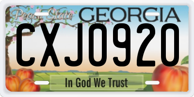 GA license plate CXJ0920