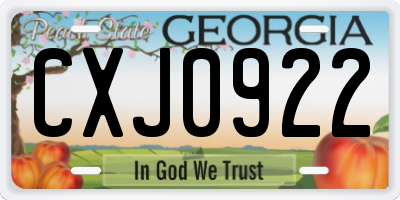 GA license plate CXJ0922