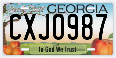 GA license plate CXJ0987