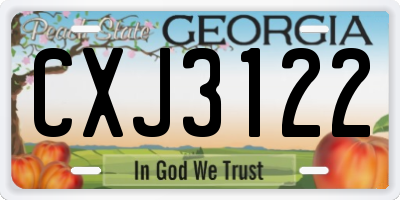 GA license plate CXJ3122