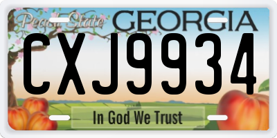 GA license plate CXJ9934