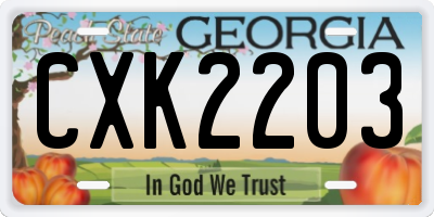 GA license plate CXK2203