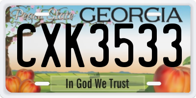 GA license plate CXK3533
