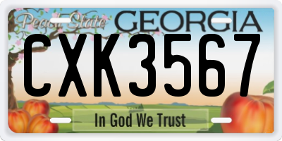 GA license plate CXK3567