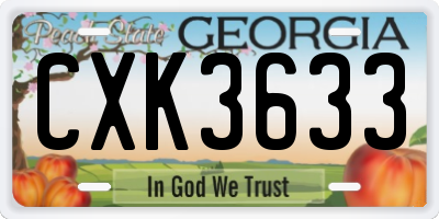 GA license plate CXK3633
