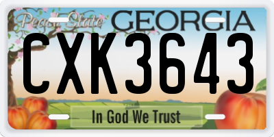 GA license plate CXK3643