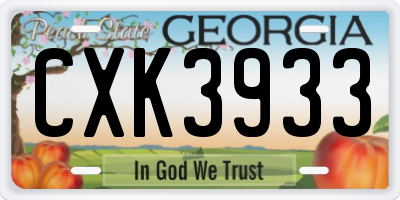 GA license plate CXK3933
