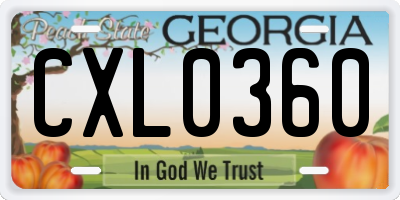 GA license plate CXL0360