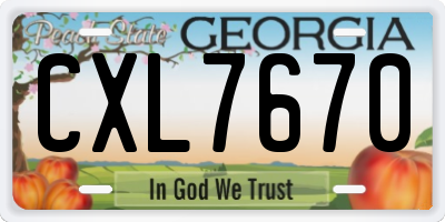 GA license plate CXL7670