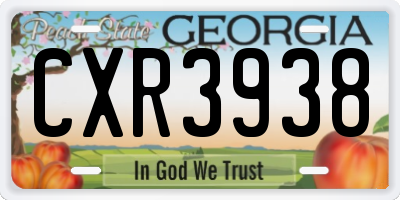 GA license plate CXR3938