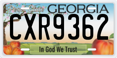 GA license plate CXR9362