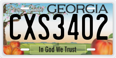GA license plate CXS3402