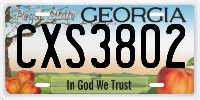 GA license plate CXS3802
