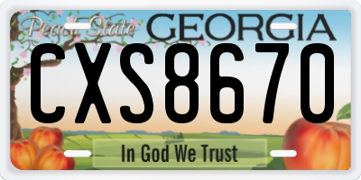 GA license plate CXS8670