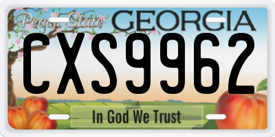 GA license plate CXS9962