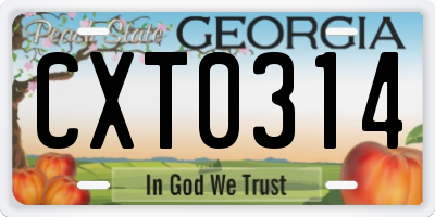GA license plate CXT0314