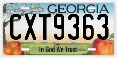 GA license plate CXT9363