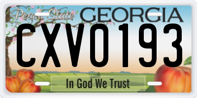 GA license plate CXV0193