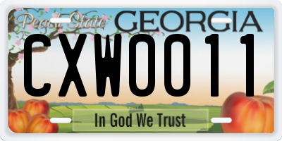 GA license plate CXW0011