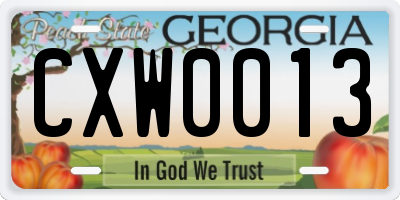GA license plate CXW0013