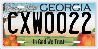 GA license plate CXW0022