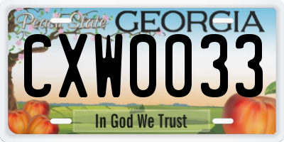 GA license plate CXW0033