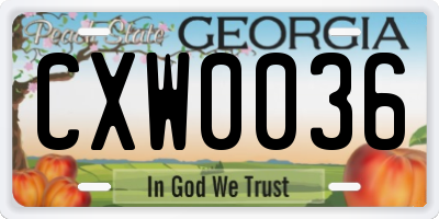 GA license plate CXW0036