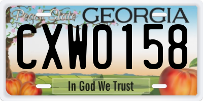GA license plate CXW0158