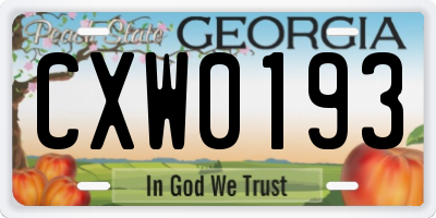 GA license plate CXW0193