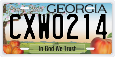 GA license plate CXW0214