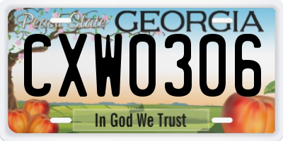GA license plate CXW0306