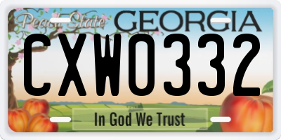 GA license plate CXW0332