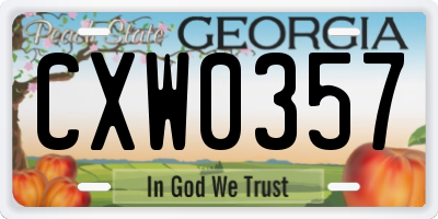 GA license plate CXW0357