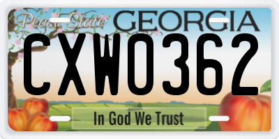 GA license plate CXW0362