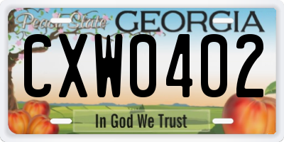 GA license plate CXW0402