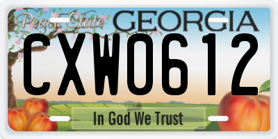 GA license plate CXW0612