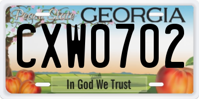 GA license plate CXW0702