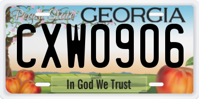 GA license plate CXW0906