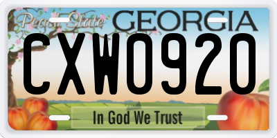 GA license plate CXW0920