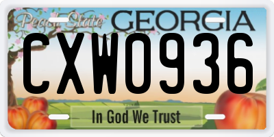 GA license plate CXW0936