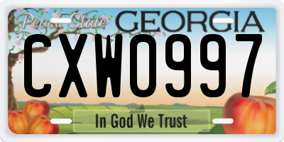 GA license plate CXW0997
