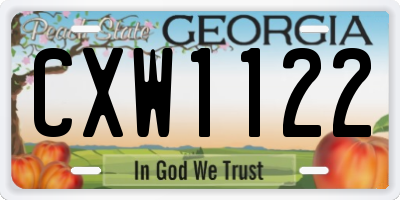 GA license plate CXW1122