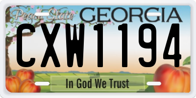 GA license plate CXW1194