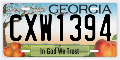 GA license plate CXW1394