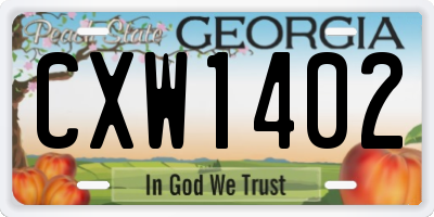GA license plate CXW1402