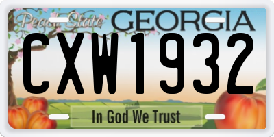 GA license plate CXW1932