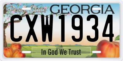 GA license plate CXW1934