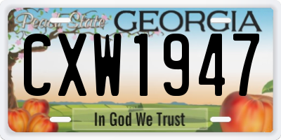 GA license plate CXW1947